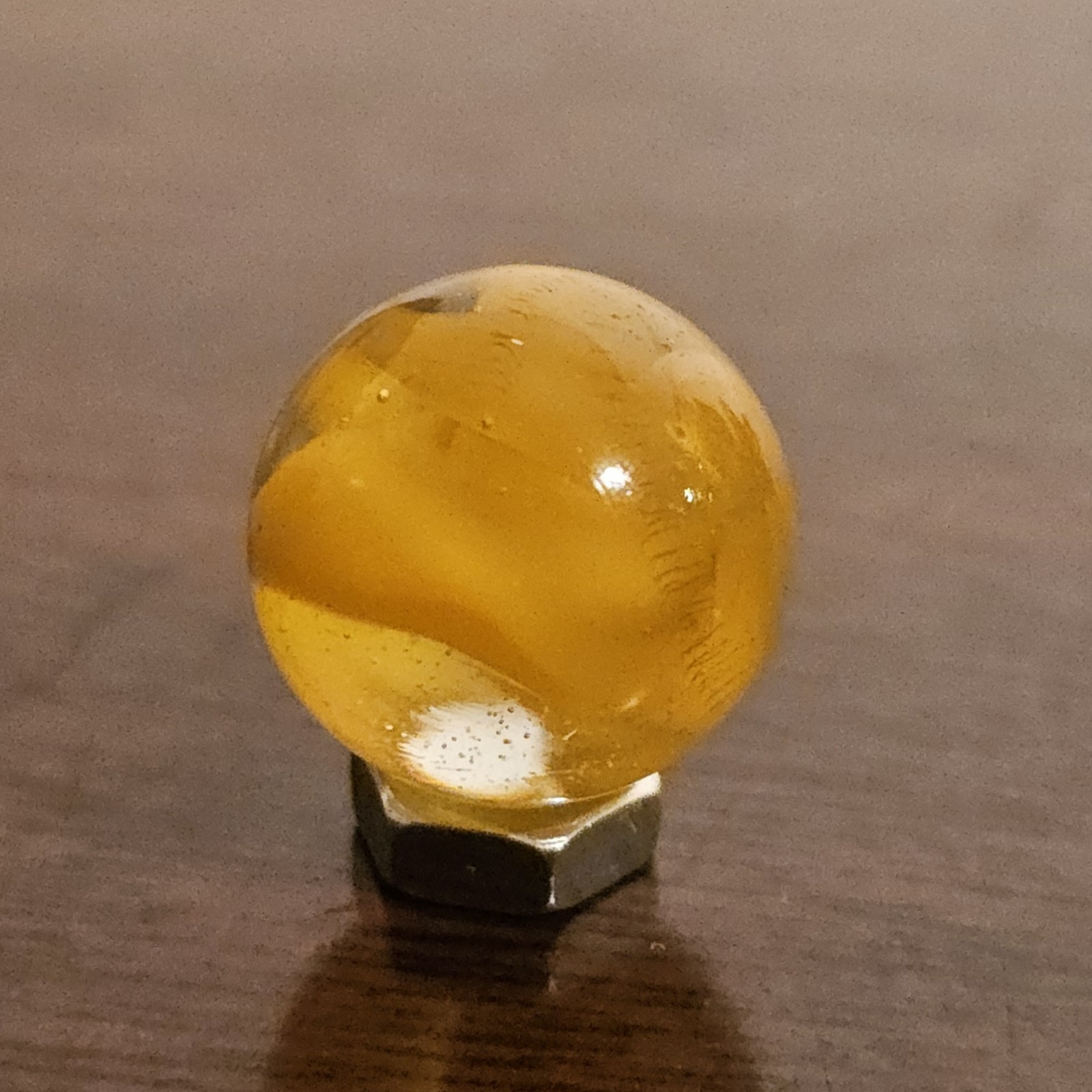 C E Bogard Orange Cadmium Glow 6 Lobe Cats Eye Clear Glass Marble