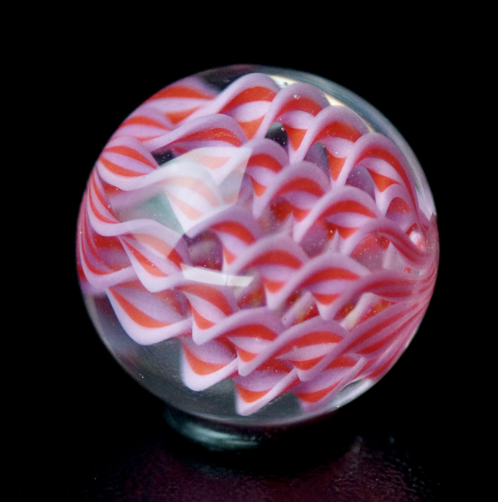 Bryan Trillas Glass Marble/Filigree Cane/UV Reactive/ Red & Pink/ 0.8-0.9 inch