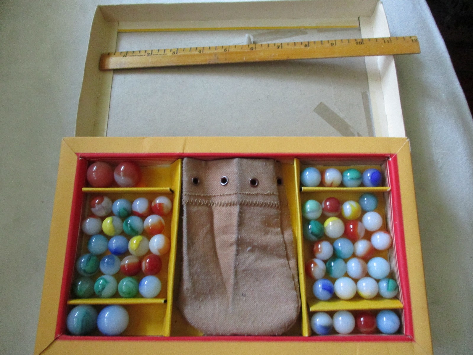 VINTAGE RARE Akro Agates No. 250 Marble Gift Box with Marbles & Bag