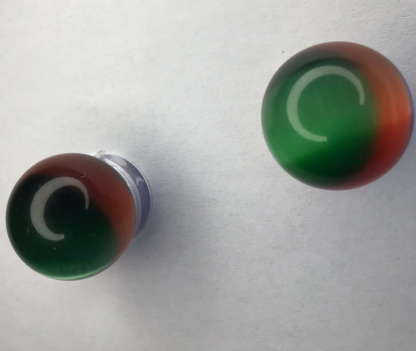 2 Outstanding 20mm Green, Blue & Orange Holographic Marbles (Origin Unknown)