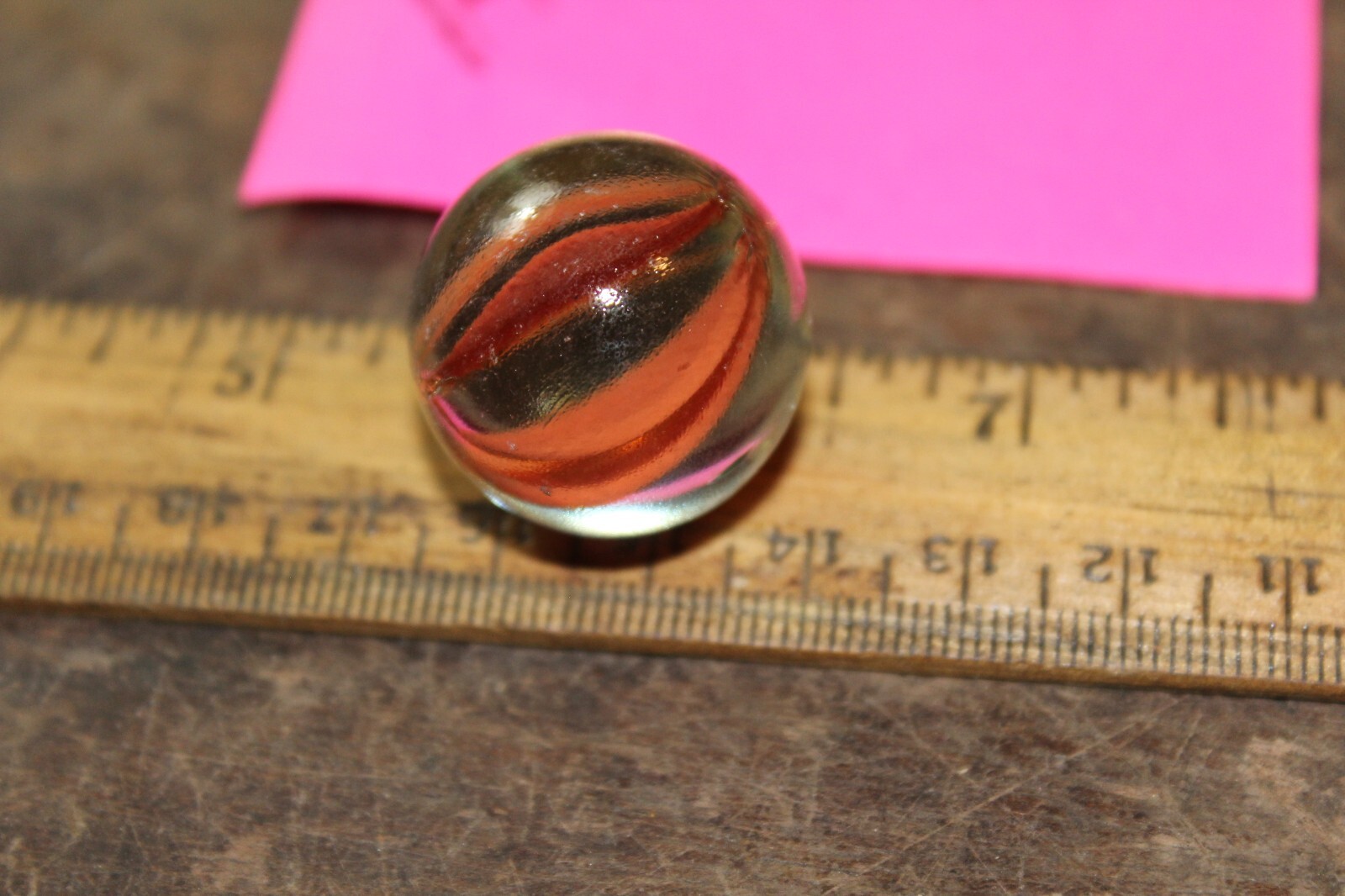 Vintage Machine Made 1″ Shooter Marble Caged Coral Strands
