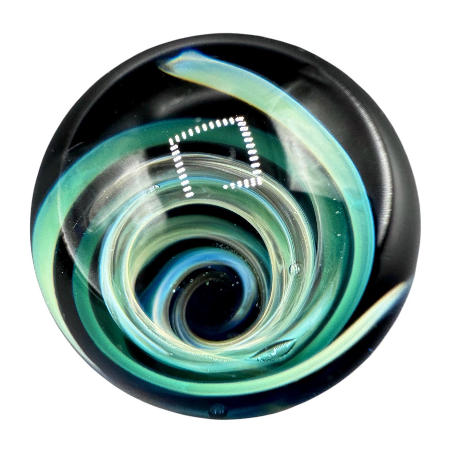 Large Art Glass Boro Marble 1.63” Vortex Swirl Blue Green Aqua Space Super Jumbo