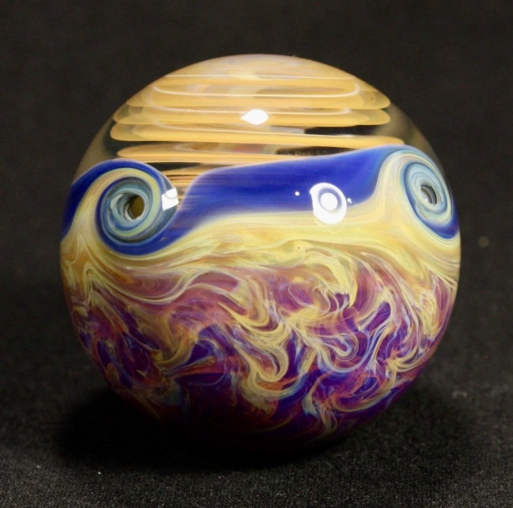 Juba Glass Handmade Marble 1.65″ Boro Lampwork Art 24K Gold and Silver Fume