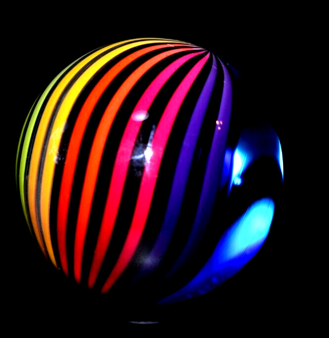 FRITZ LAUENSTEIN GLASS MARBLE/1.642″-PEEK into the RAINBOW-SAPPHIRE,TURQ.,FERN +