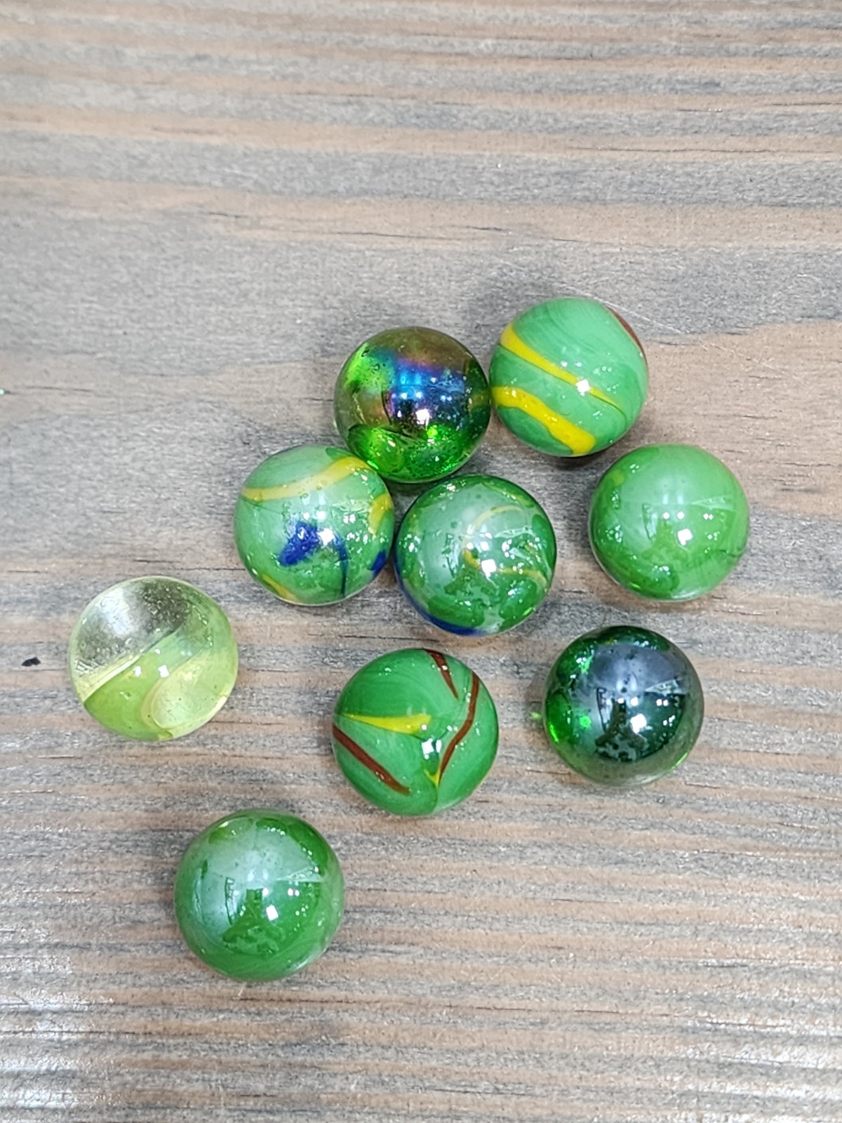 Cat’s Eye Marbles Green Vintage Lot Of 9