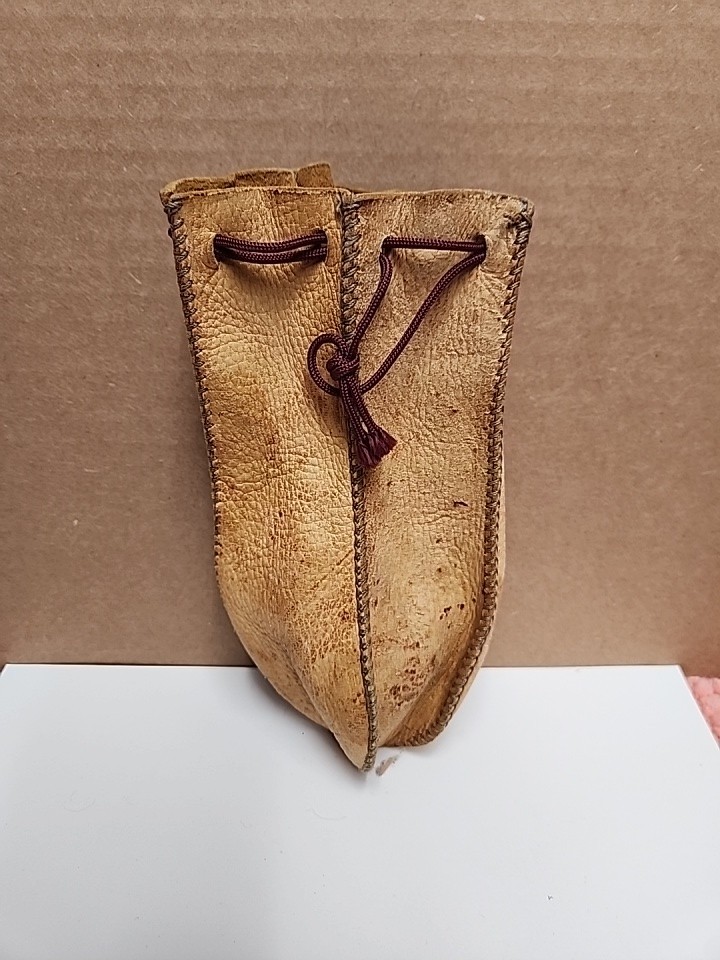 VTG Leather Marble Bag 7.5″ Leather Marble Pouch Bag w/ Drawstring
