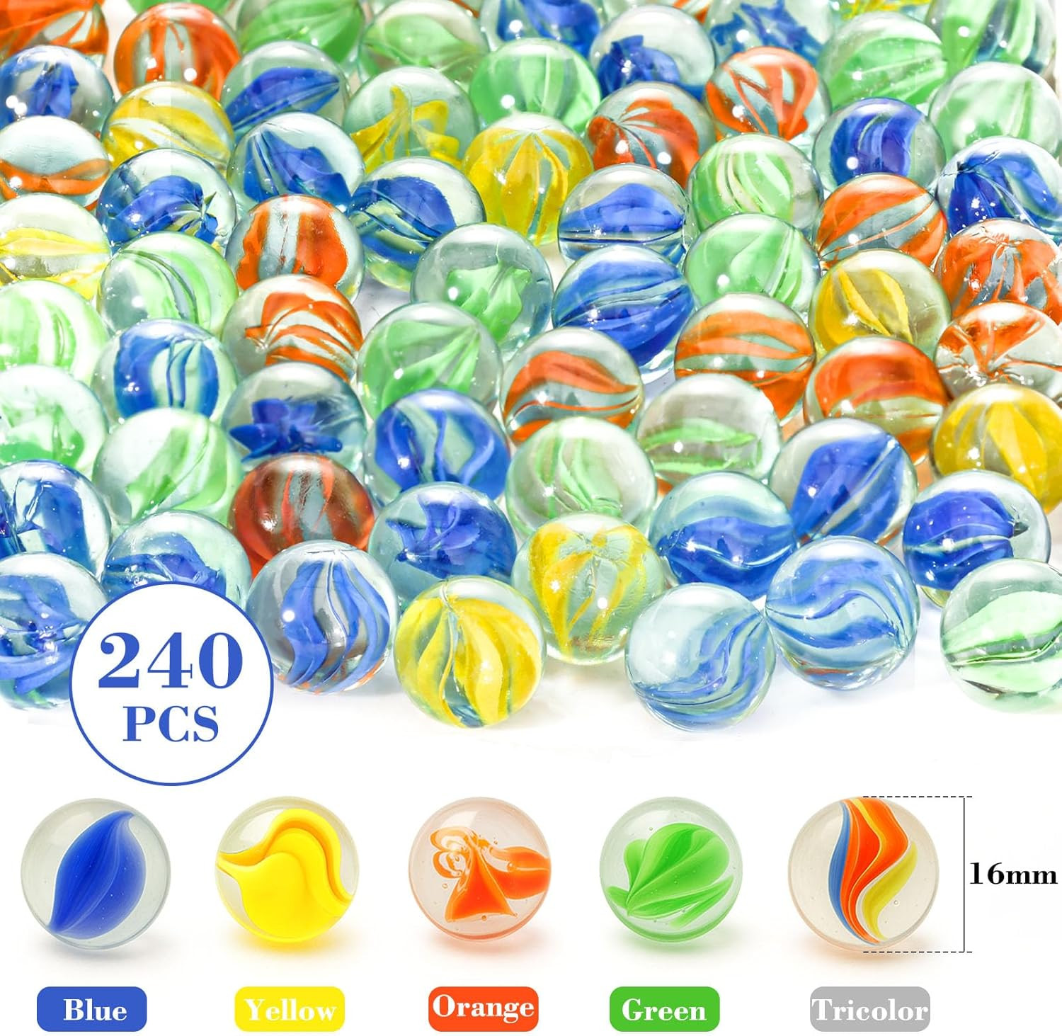 240PCS Marbles for Kids, Cat Eye Marbles Mixed 5 Colors for Chinese Checkers, Ma
