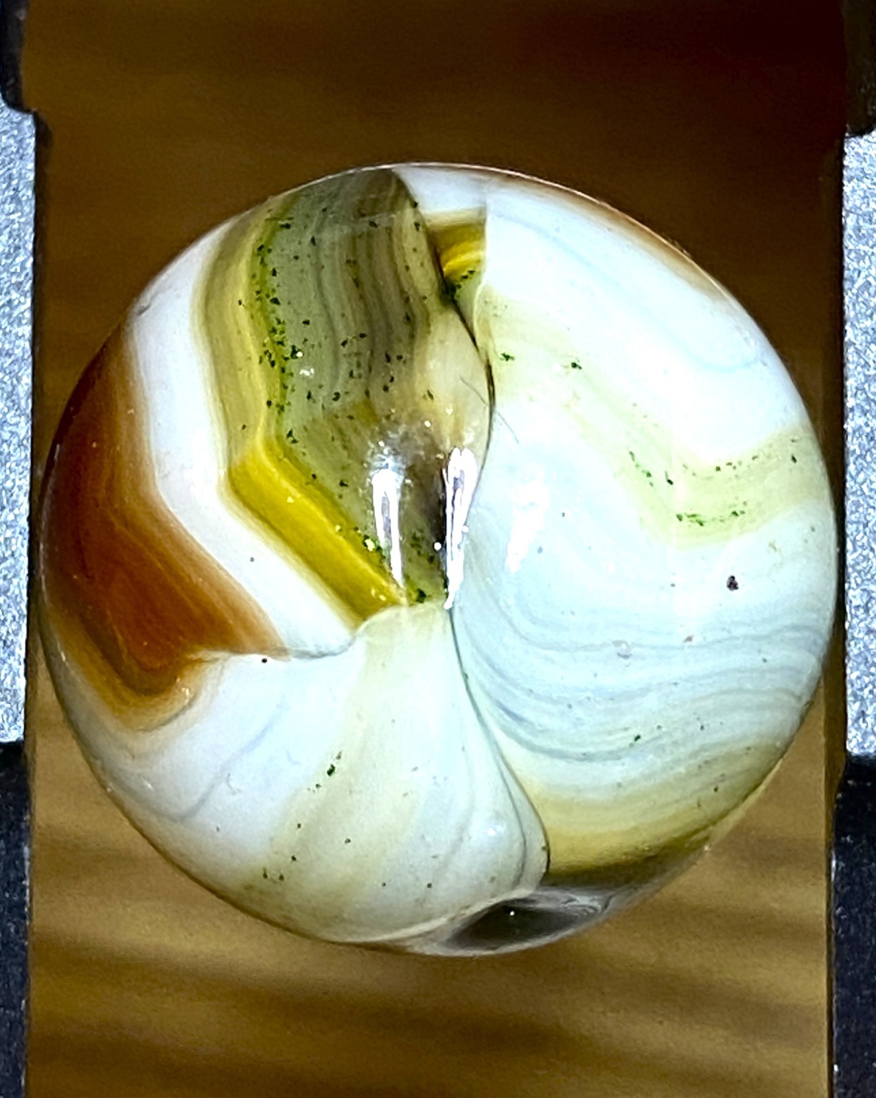 AVENTURINE SEAMED COLORED BROWNS SWIRLED SHOOTER .71″ BOX03/146