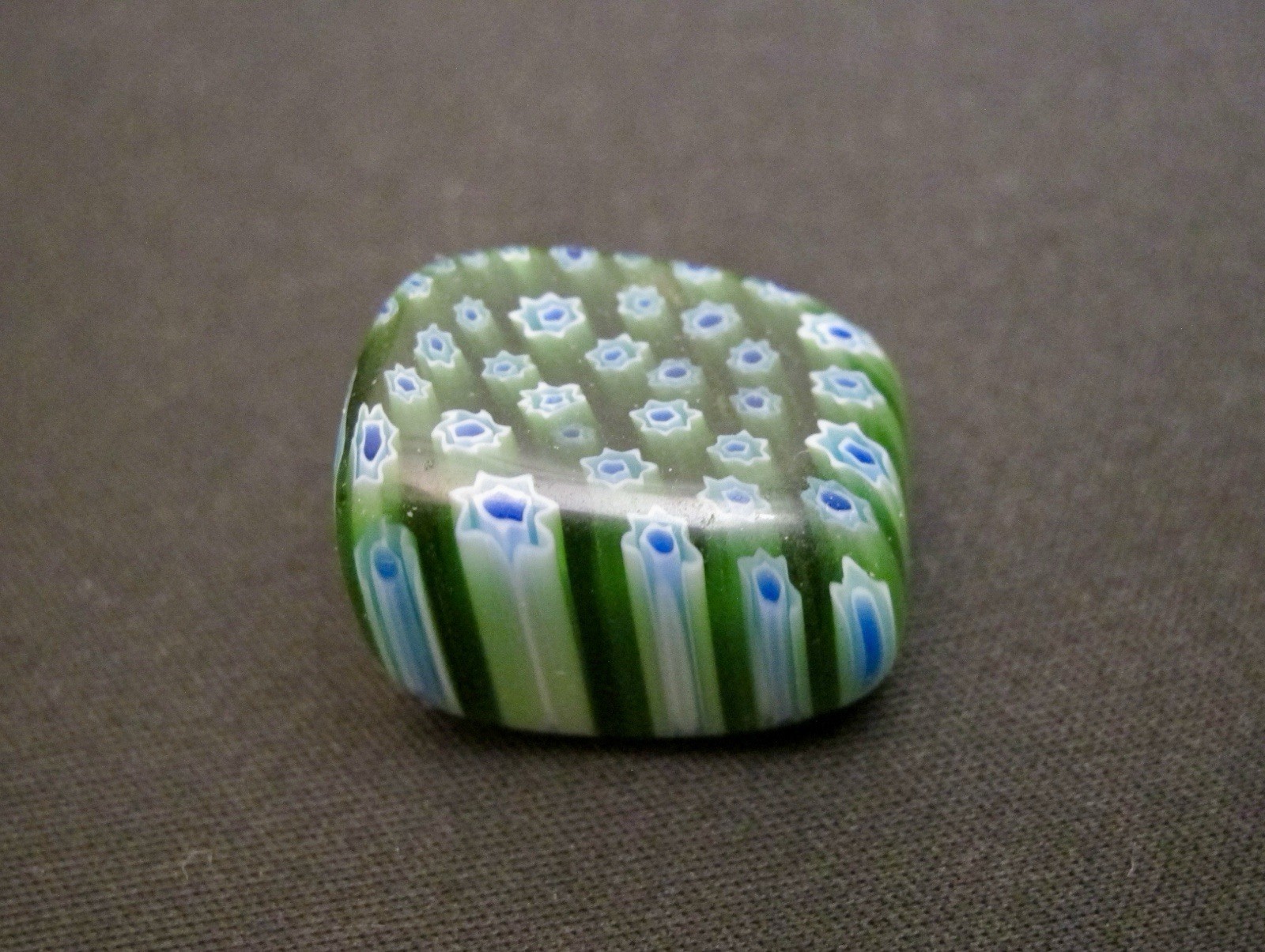 “ITALY”Vtg Murano Millefiori Glass multi-colored floral Bead Green & Blue Pillow