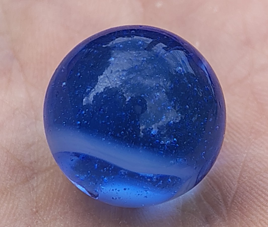 Vintage Sapphire Blue WV Swirl Marble 0.61″ Translucent Lots Of Tiny Bubbles NM