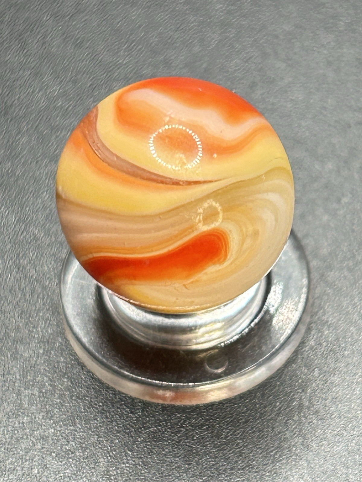 Vintage Akro Hybrid Popeye Marble Red & Yellow Orange 0.669”