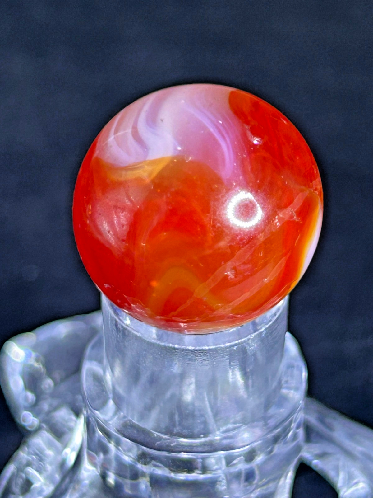 Vintage Akro Agate Onyx Marble, Red-Orange/White, Drizzle, UV+, .76″, NM+, #AP21