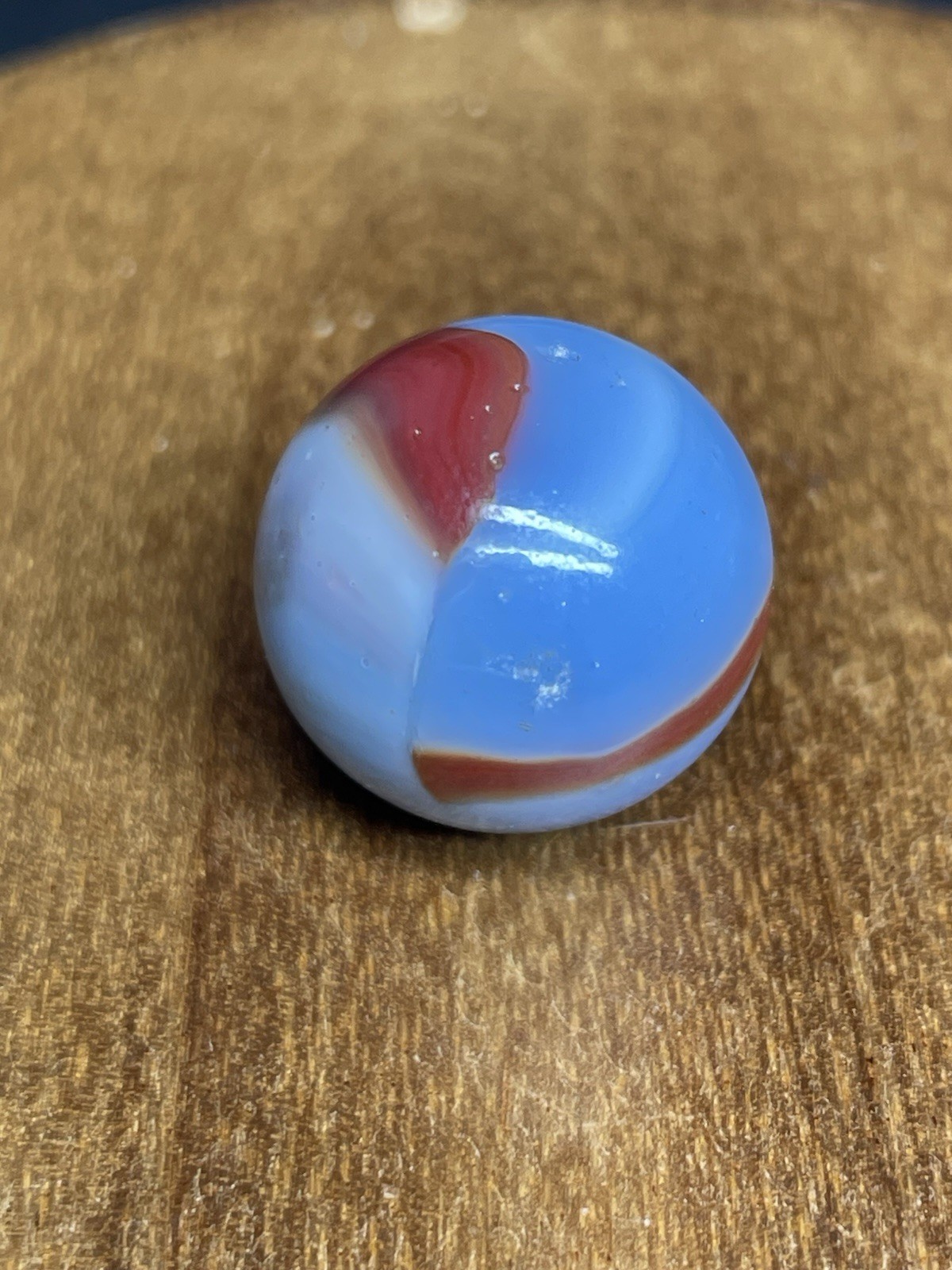 Vintage Akro Agate Peltier Art Swirl Glass Marble .65” Red White Blue