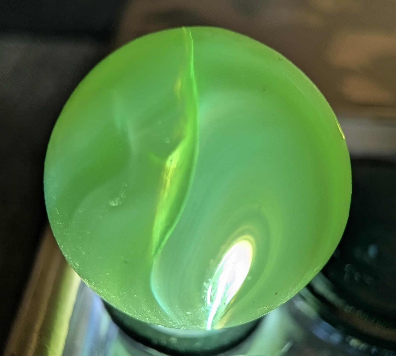 .56″ Vintage Jabo Vitro Agate Marble Jade Green White Swirl Player NM