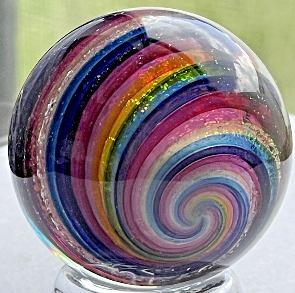 2016 EDDIE SEESE MARBLE HANDMADE SIGNED GLASS ART 1.47″ DICHROIC SWIRLS BEAUTFUL