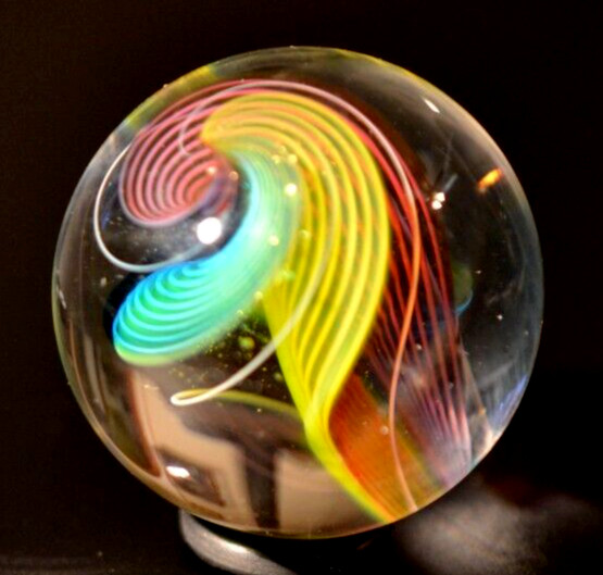 HOT HOUSE GLASS MARBLE/1.425″-DOUBLE 3 #18 TRANSPARENT-LIME,TURQ,GOLD LUTZ