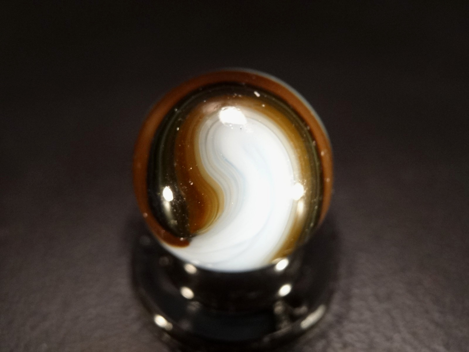 AKRO AGATE CHOCOLATE MULTI COLOR on OPAL GLASS RARE (personal collection)