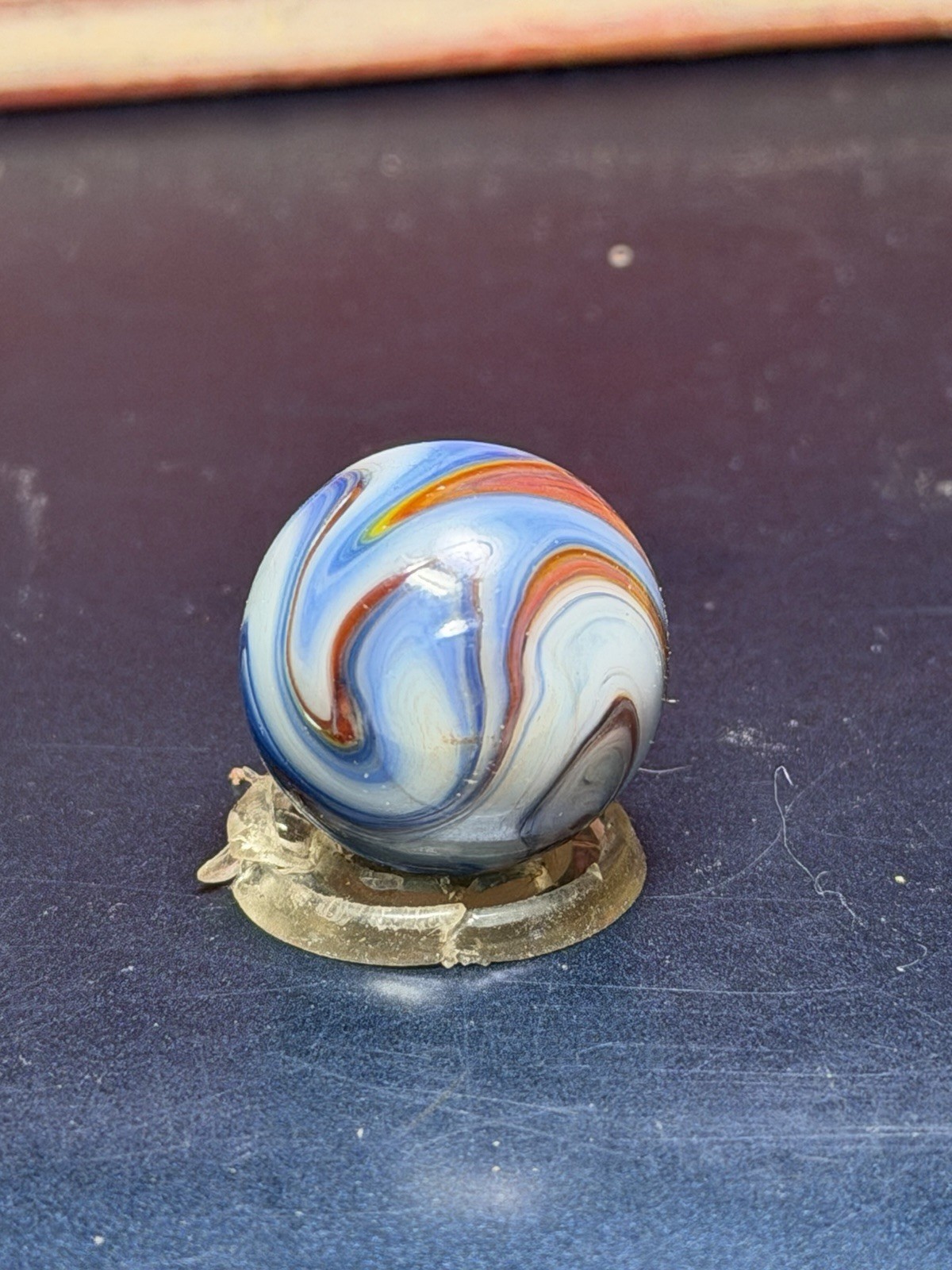 Large Vintage Peltier Glass NLR Liberty Marble .72” Mint- Condition With Drizzle