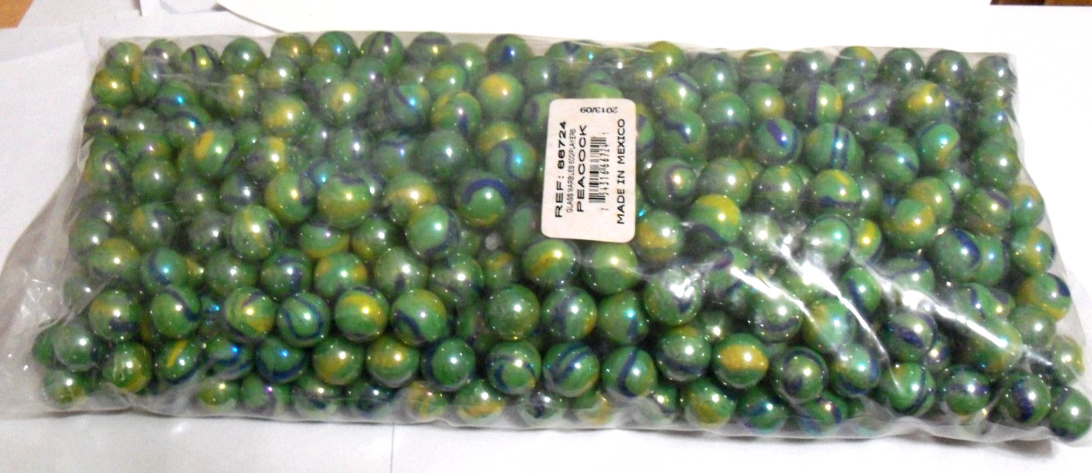 6 POUNDS- 500 PEACOCK MARBLES BRAND NEW IN FACTORY SEALED BAG. SEE PICTURES