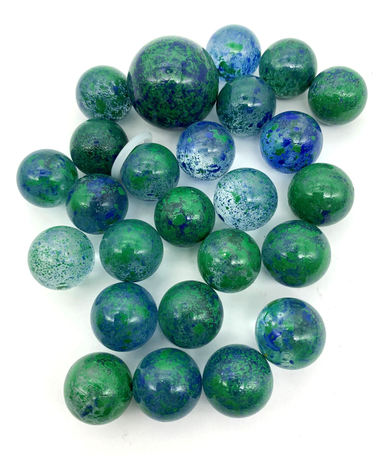 Net Bag 25 “Earth” Glass Mega Marbles Vacor 2004-2006 Clear w Green Blue Specks