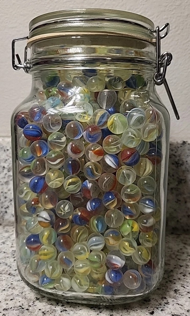 Jar Filled With Vintage Glass Marbles