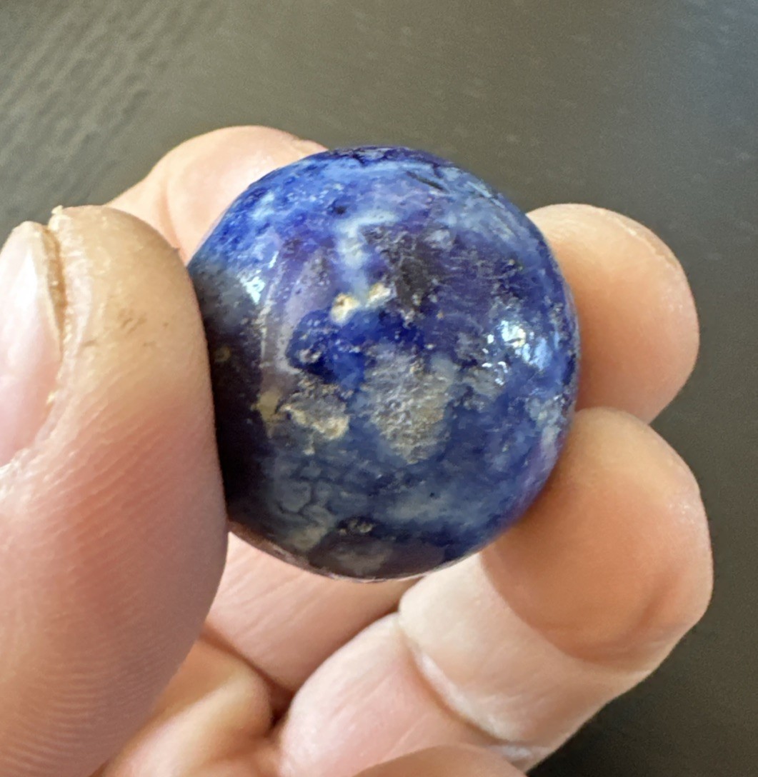 Beautiful Blue & White Spotted Handmade Bennington Shooter Marble 1880s Era Nice