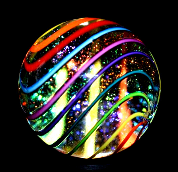 JAMESC ALLOWAY GLASS MARBLE/1.246″-DICHROIC 8 COLOR GLITTERBALL #424-WORLDWIDE