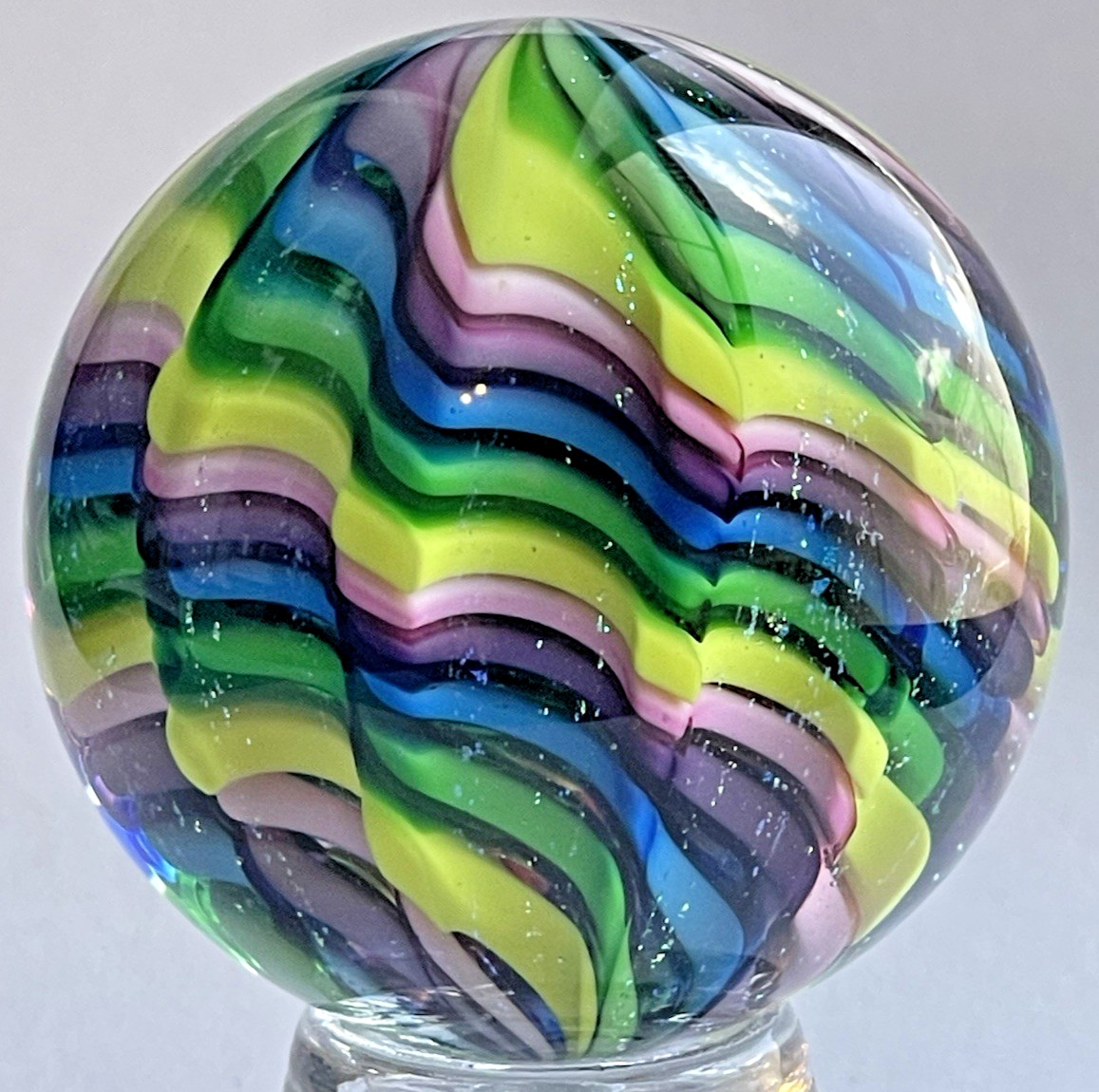 EDDIE SEESE MARBLE GLASS ART HANDMADE 1.83 FES 16 DICHROIC VIVID MADNESS