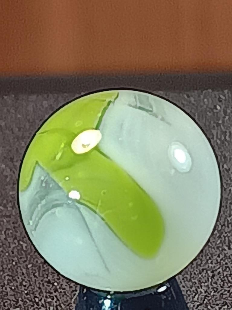 5/8″ Vitro Grinch Green Ice White on Clear Patch Swirl NM Serious Marble B63