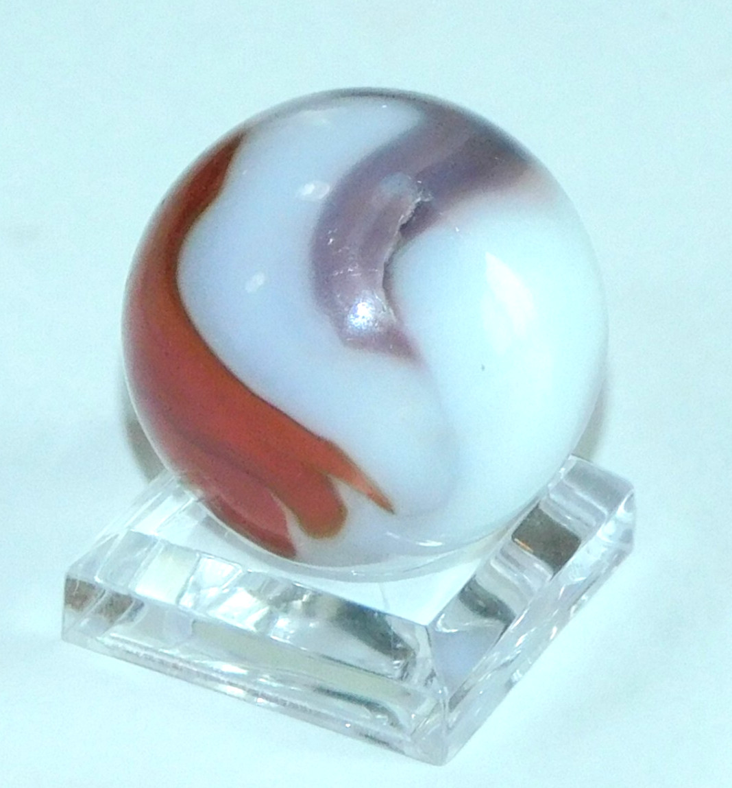 Vintage Marble Shooter Red Purple White Opaque Corkscrew Pontil 0.99″ #0-132