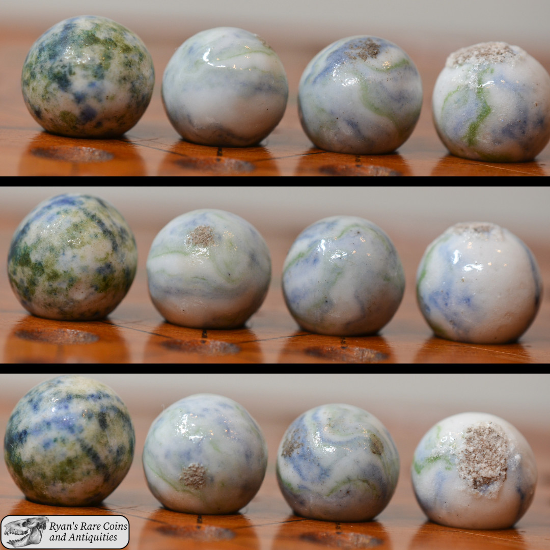 Lot of 4 Crockery Marbles, Handmade 0.6 inches, Mint, 1890-1910, Akron OH, S1486