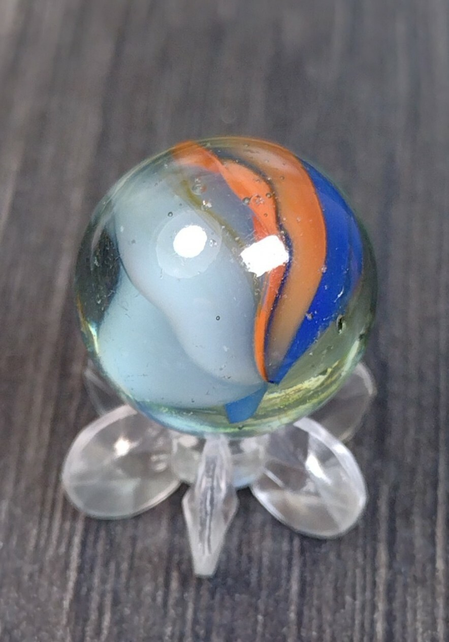 Peach & Blue Cat eye Six Vane Tri-Color .62″ Japan Foreign VINTAGE MARBLE