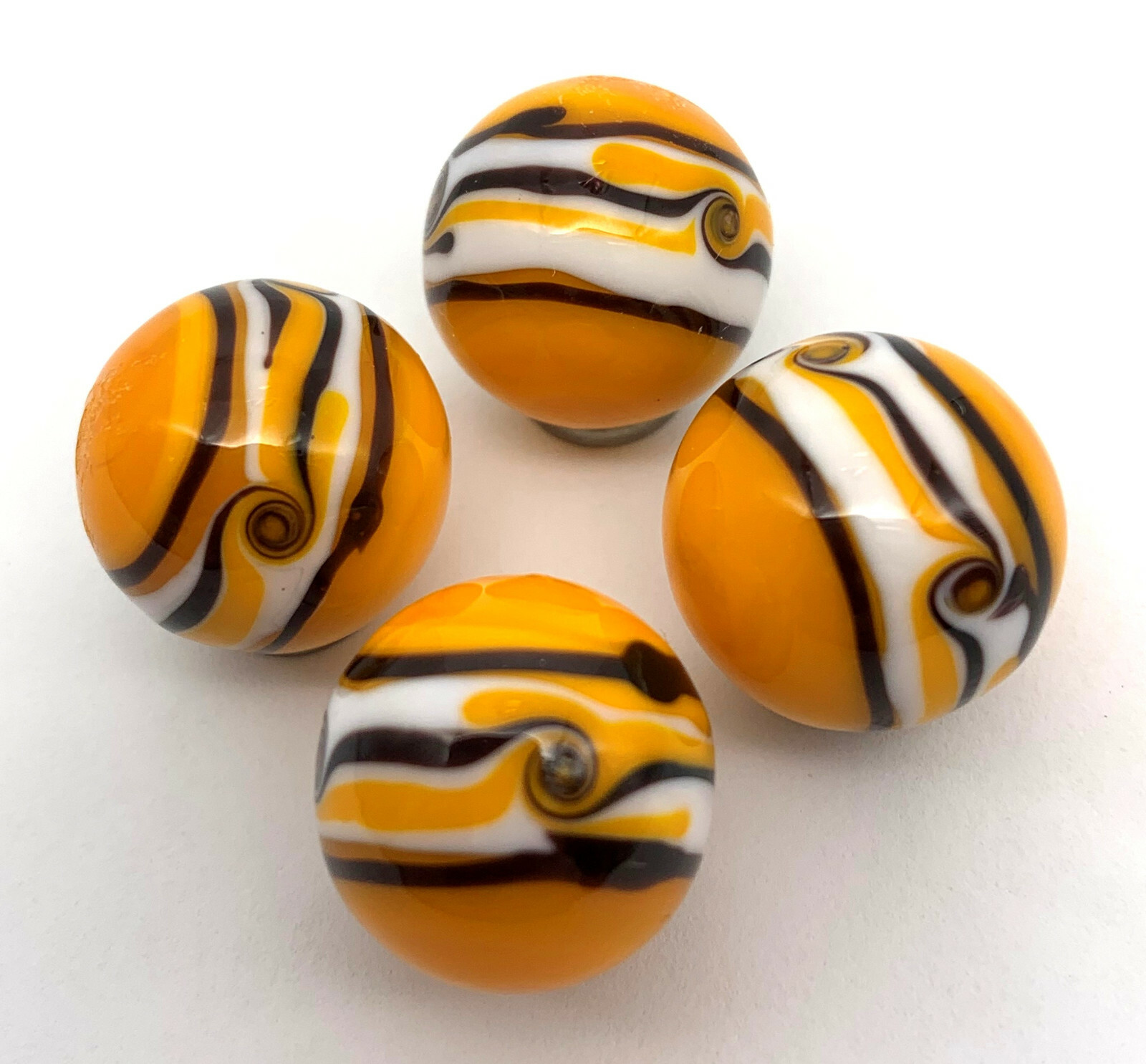NEW for 2022! 22mm Riptide YellowOrange Handmade Art Glass Marbles Pk 4 (7/8th”)