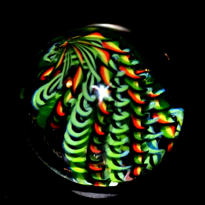 JOSHUA JUSTICE GLASS MARBLE/1.496″-BLACKLIGHT 10 CANE TWIST-2 BL RIBBON SETS