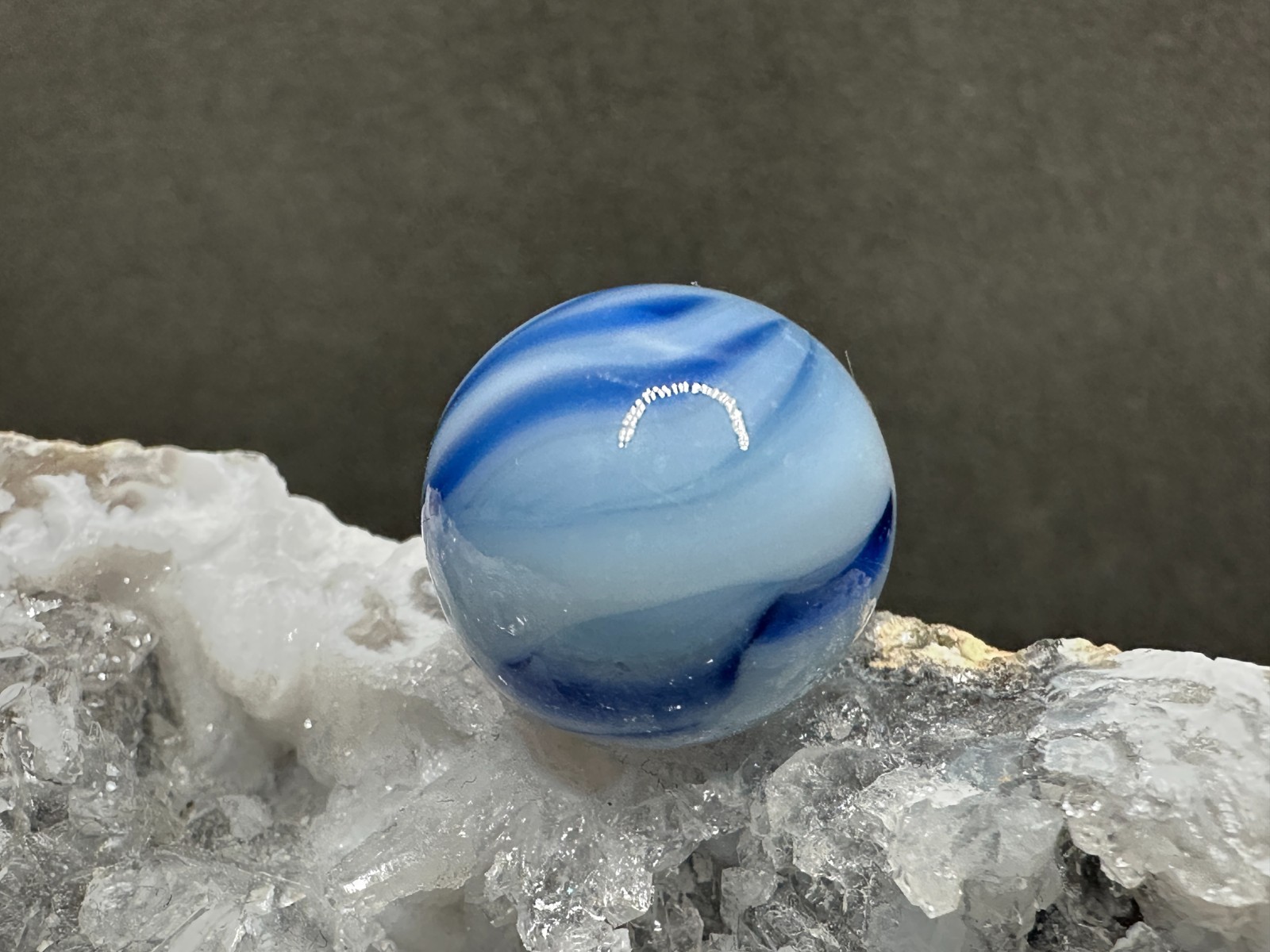 Vintage Alley Agate West Virginia Swirl Marble – Blue & White – .63″ Excellent!
