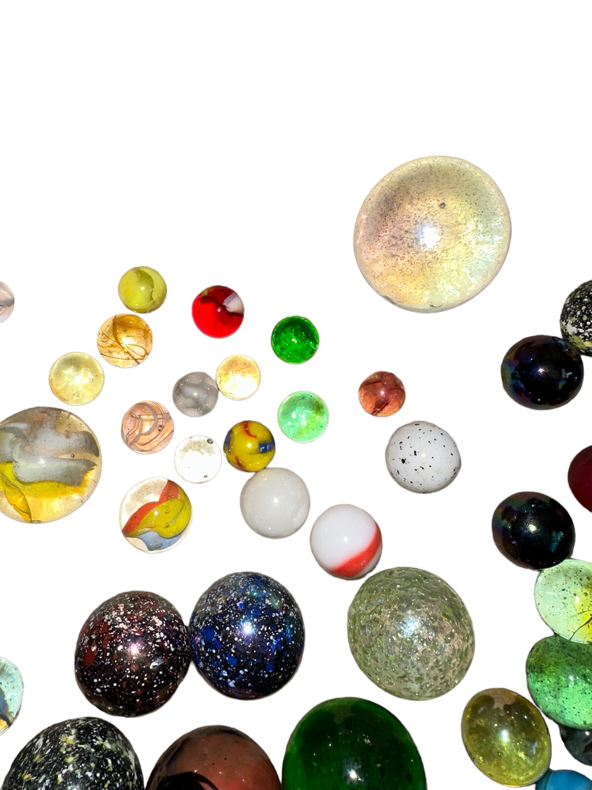 Lot Of 63 Marbles Jupiter Cat’s Eye Frosted Blue Pink Clear Iridescent