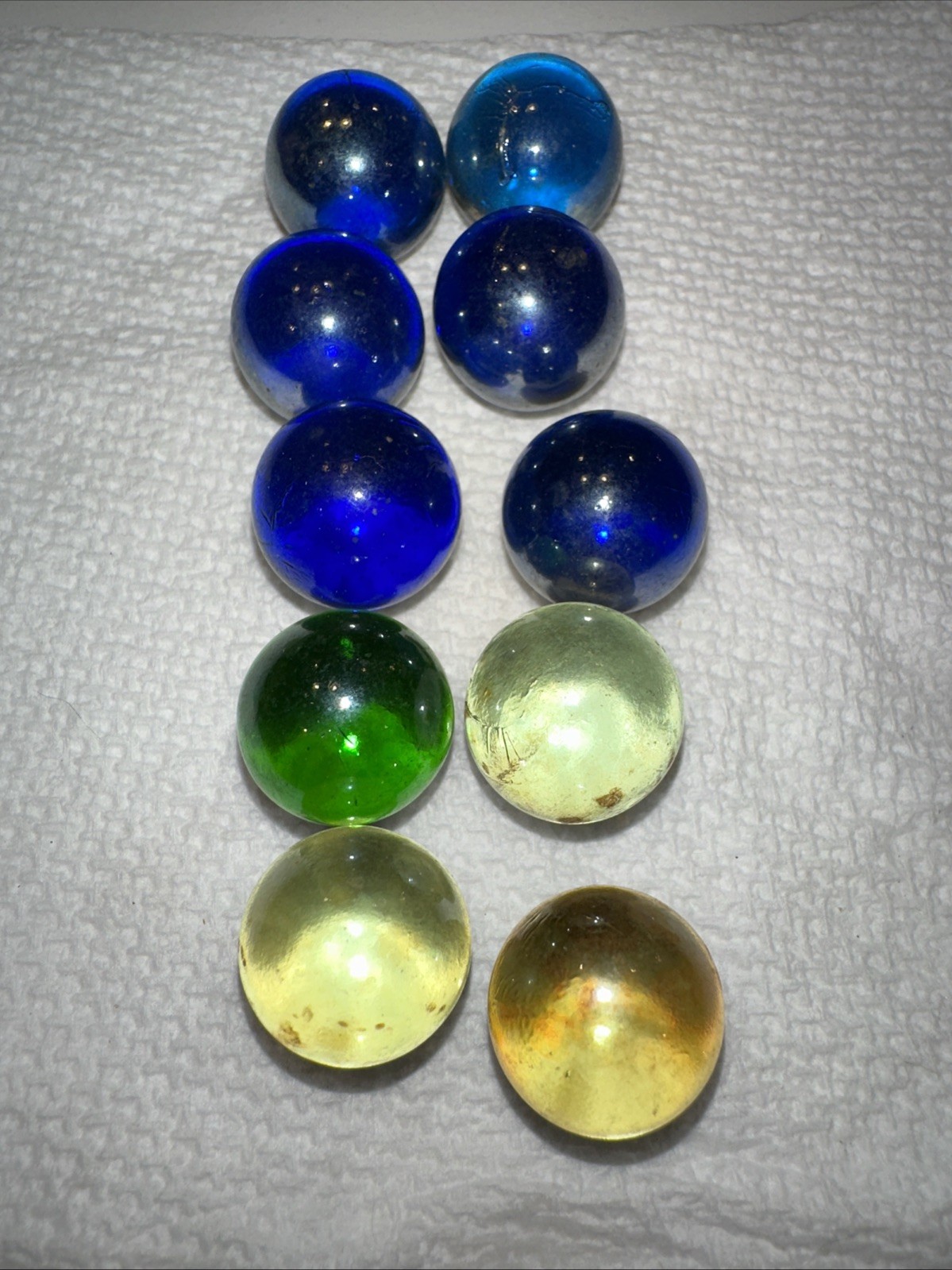 VINTAGE GLASS MARBLES IRIDESCENT BLUE GREEN YELLOW Lot Of 10