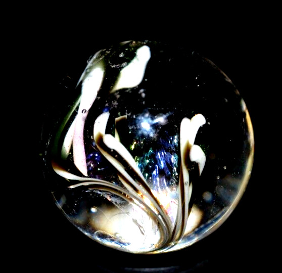 ERIC BROCK GLASS MARBLE/.813″-DICHROIC ZEBRA FILIGRANA HIDER-SAPPHIRE,LAVENDER+