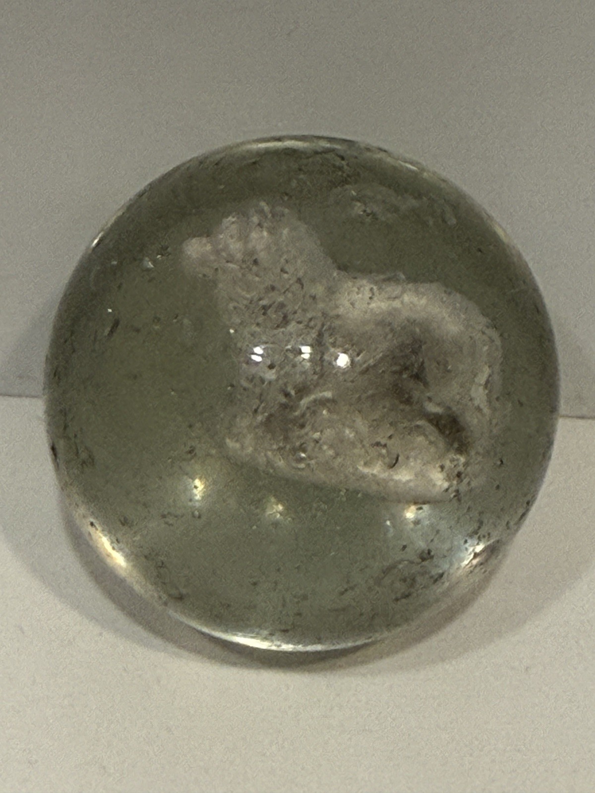 Late 19th To Early 20th Century German Sulfide Marble Dog Inside