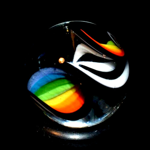 BRYAN TRILLAS GLASS MARBLE/.695″-BLUE BLACKLIGHT RAINBOW ZEBRA CORKSCREW-FAST