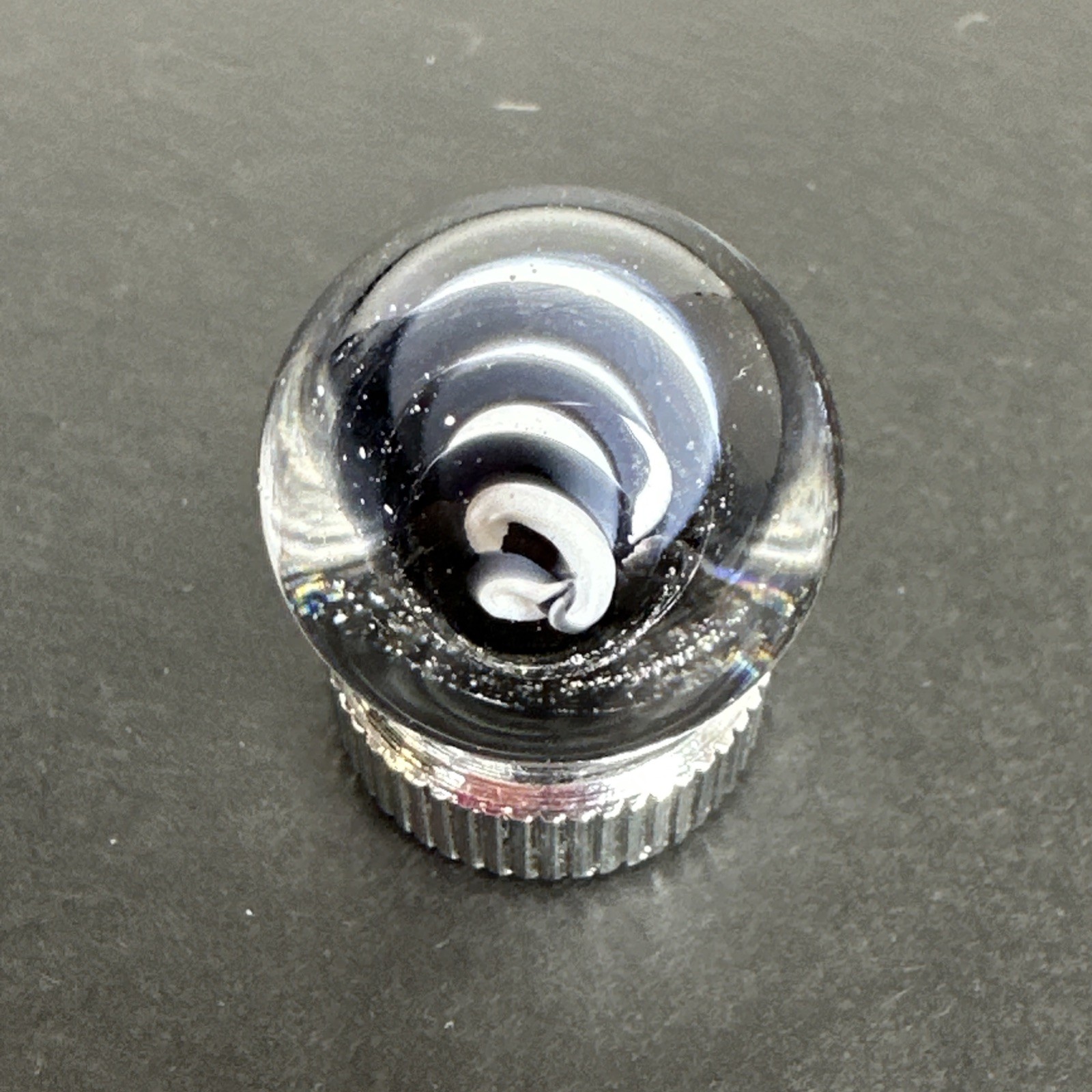 Contemporary Handmade Art Glass Marble .72″ Black White Corkscrew Swirl Core MIB
