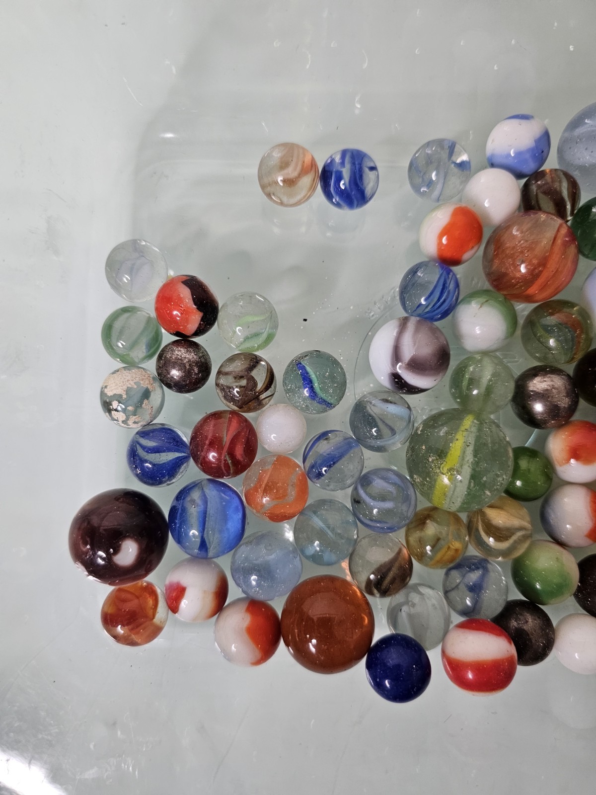 Vintage Mixed Glass Marble & Metal Lot with Original Suede Drawstring Pouch