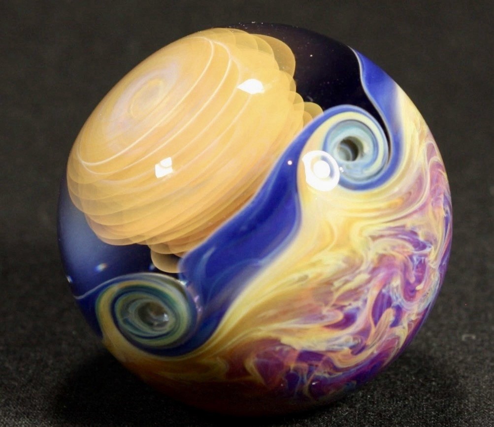 Juba Glass Handmade Marble 1.65″ Boro Lampwork Art 24K Gold and Silver Fume