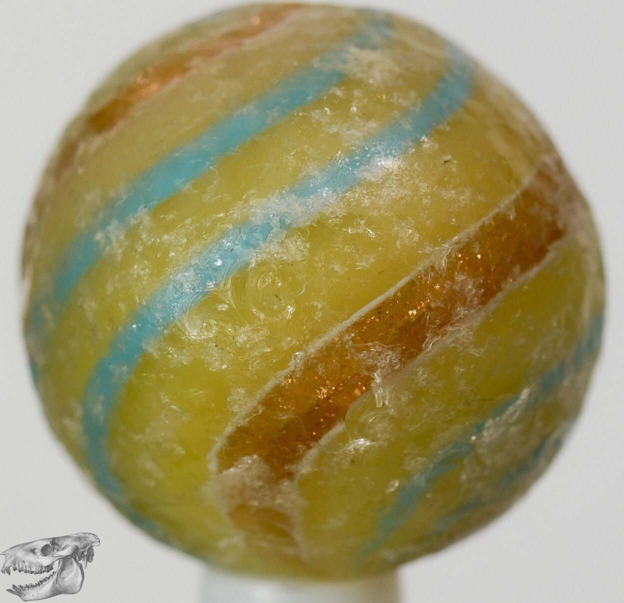 Handmade Banded Lutz Marble, Rare Opaque Custard Base 25/32 in Collectible S1290