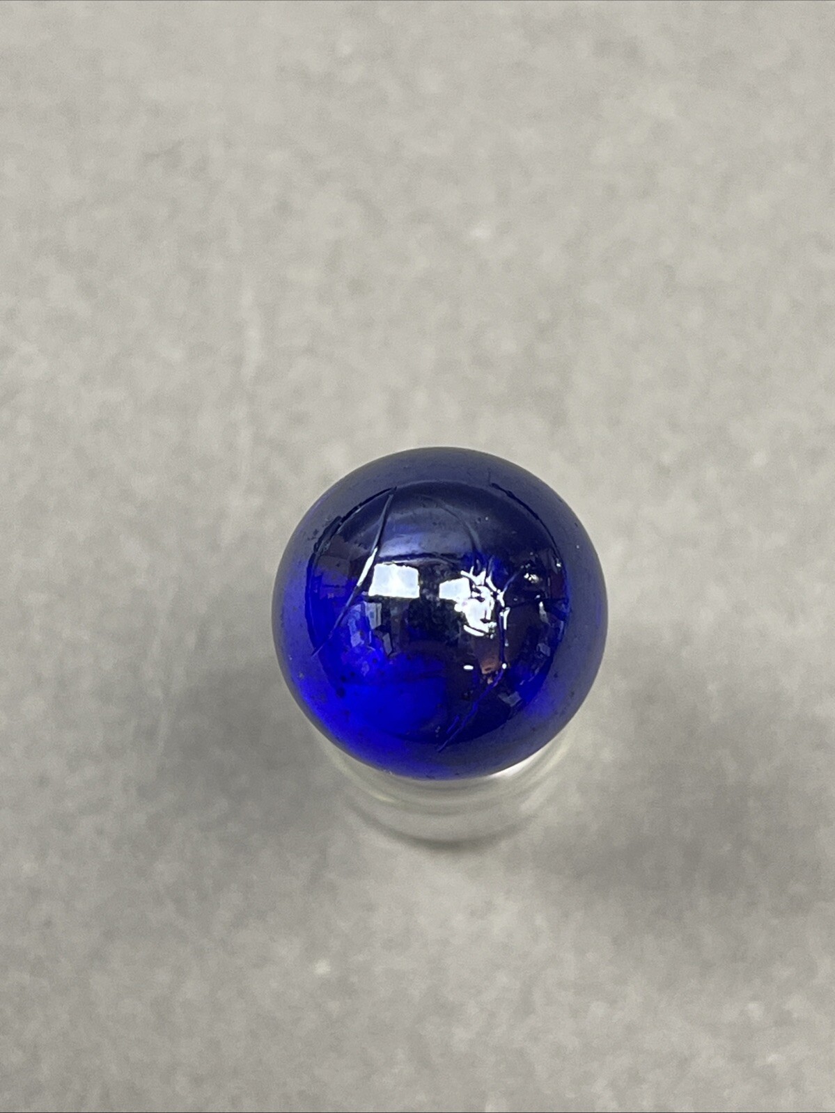 Vtg .63” Pearly Iridescent Cobalt Blue Clear Glass Marble Bubbles & Pontil Marks