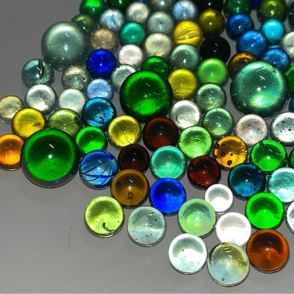 180+ Vintage Glass Marbles Clear Green Blue Mixed Lot Yellow Orange Red Pink