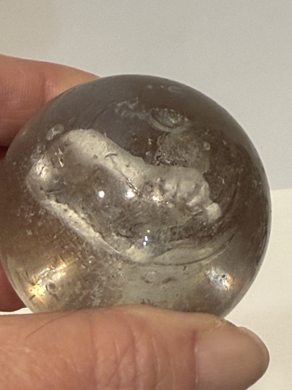 Late 19th To Early 20th Century German Sulfide Marble Dog Inside