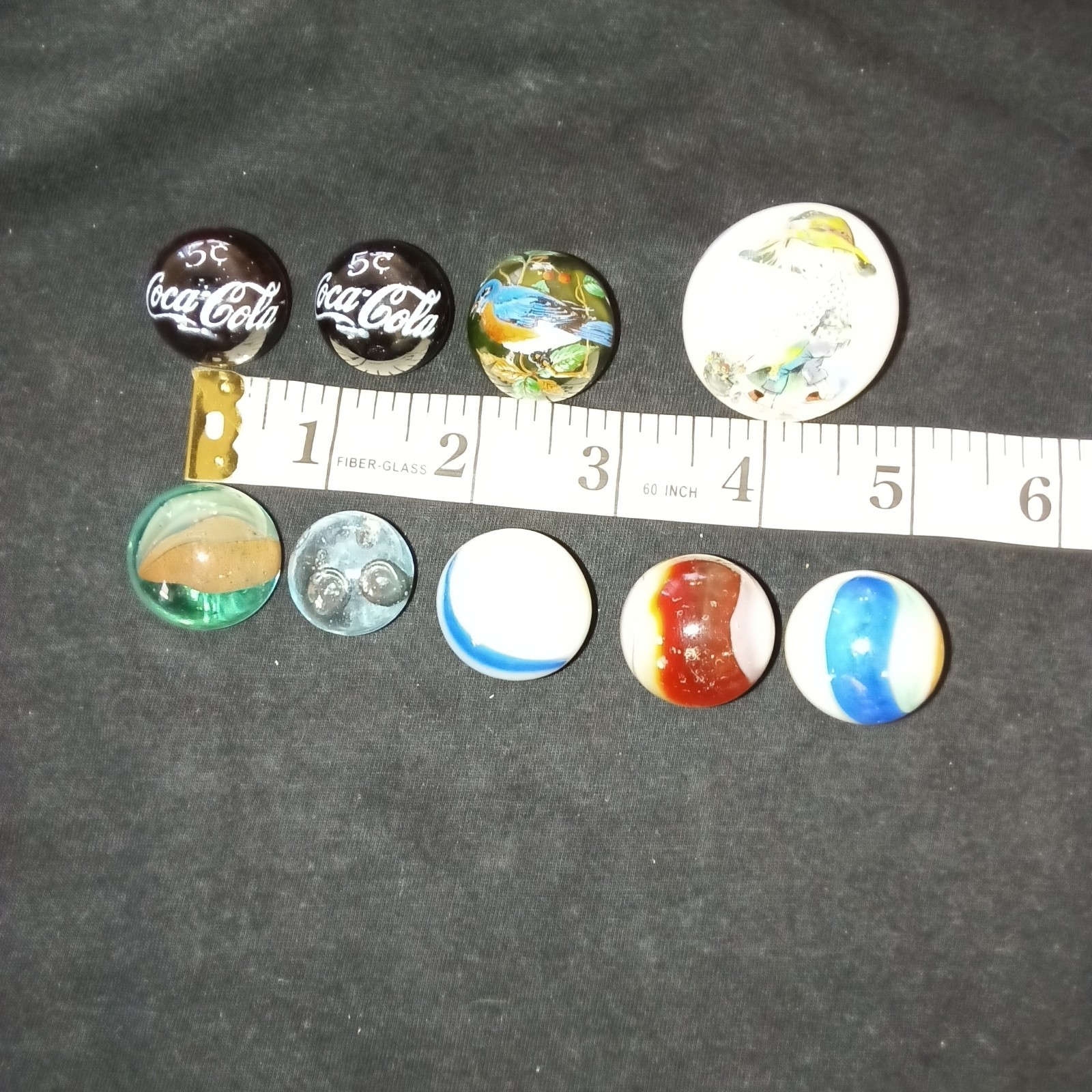 Lot Of 9 Various Marbles, Coca Cola, Hand Painted And More!