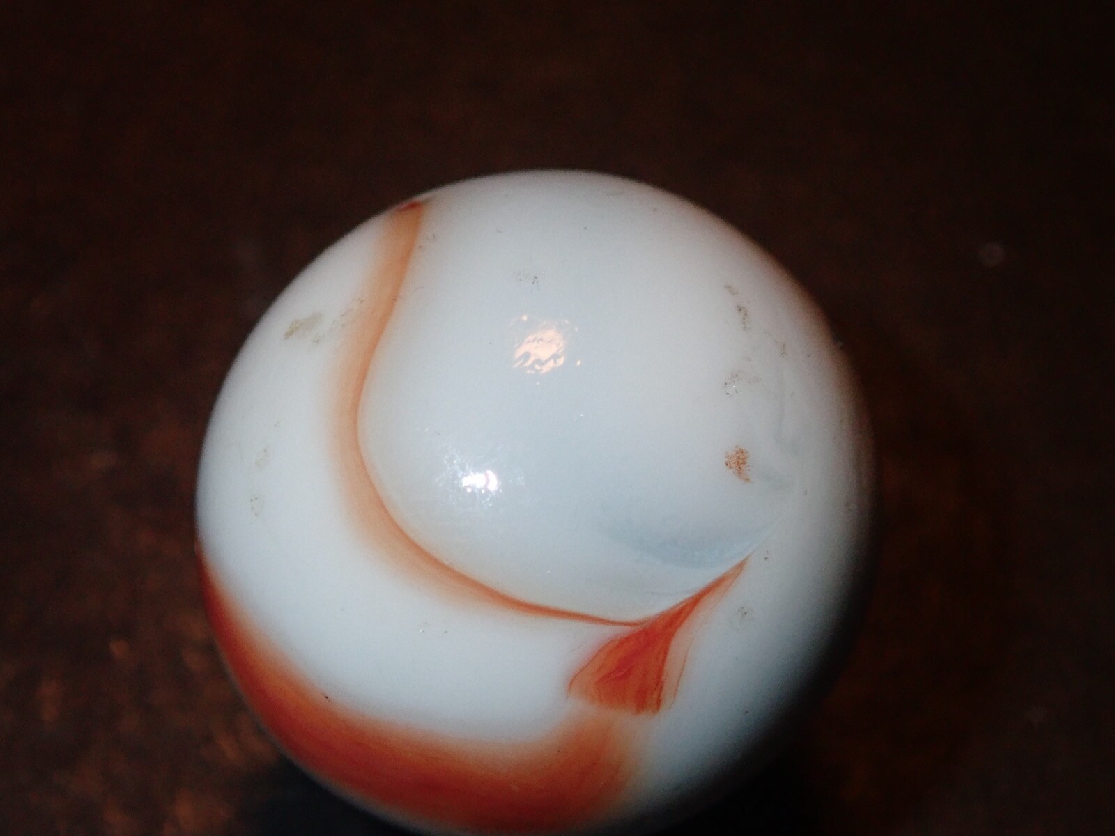 Marbles Huge Christensen Agate Salmon Striped Opaque w Clear Transparent 0.98” Q