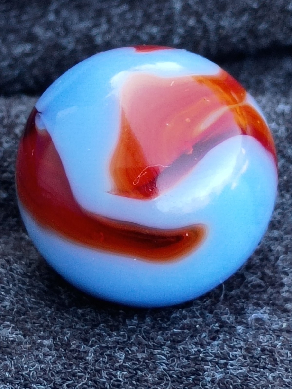 St Mary’s Alley Marble Red Swirls On Blue Base With Ox? – NM+ M- Great Example